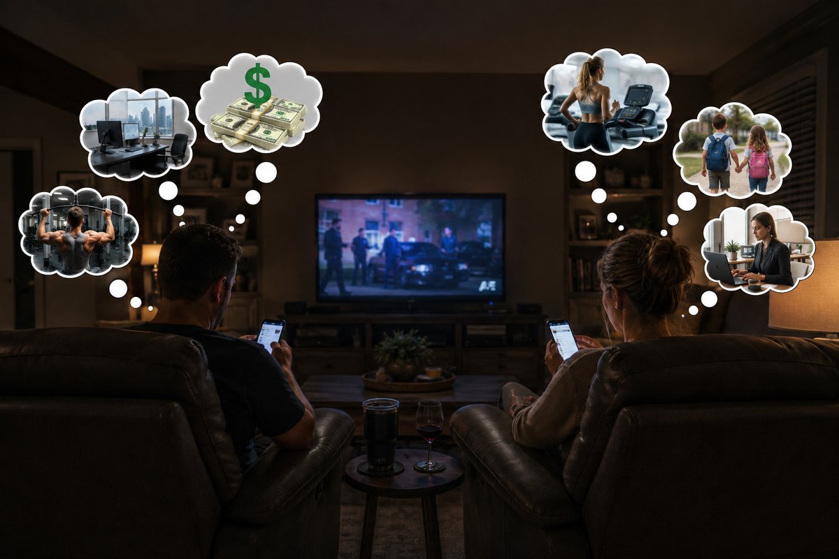 Two people on phones consumed by someone else's script
